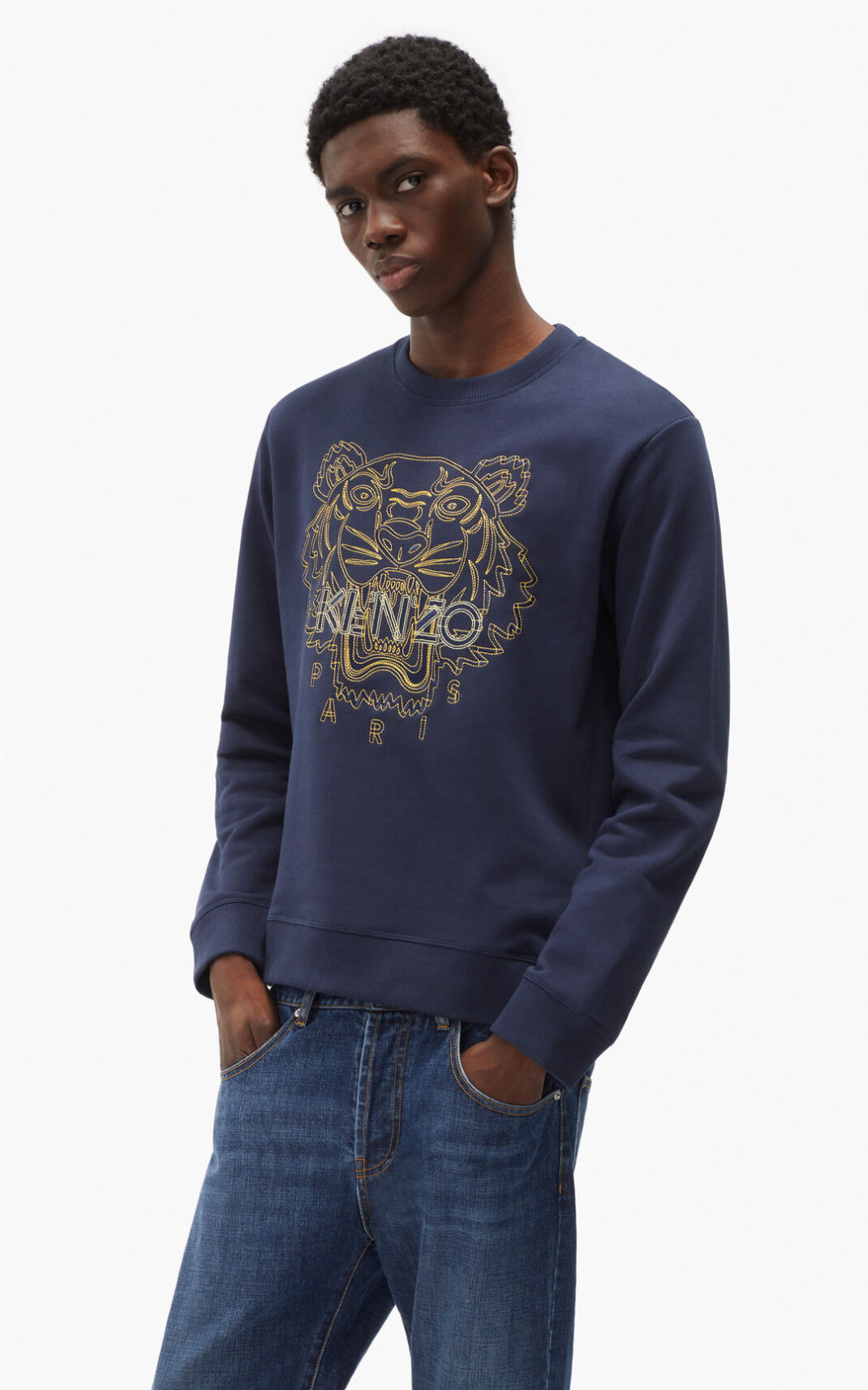 Kenzo Tiger Sweatshirt Navy Blue For Mens 1548ZDGIB